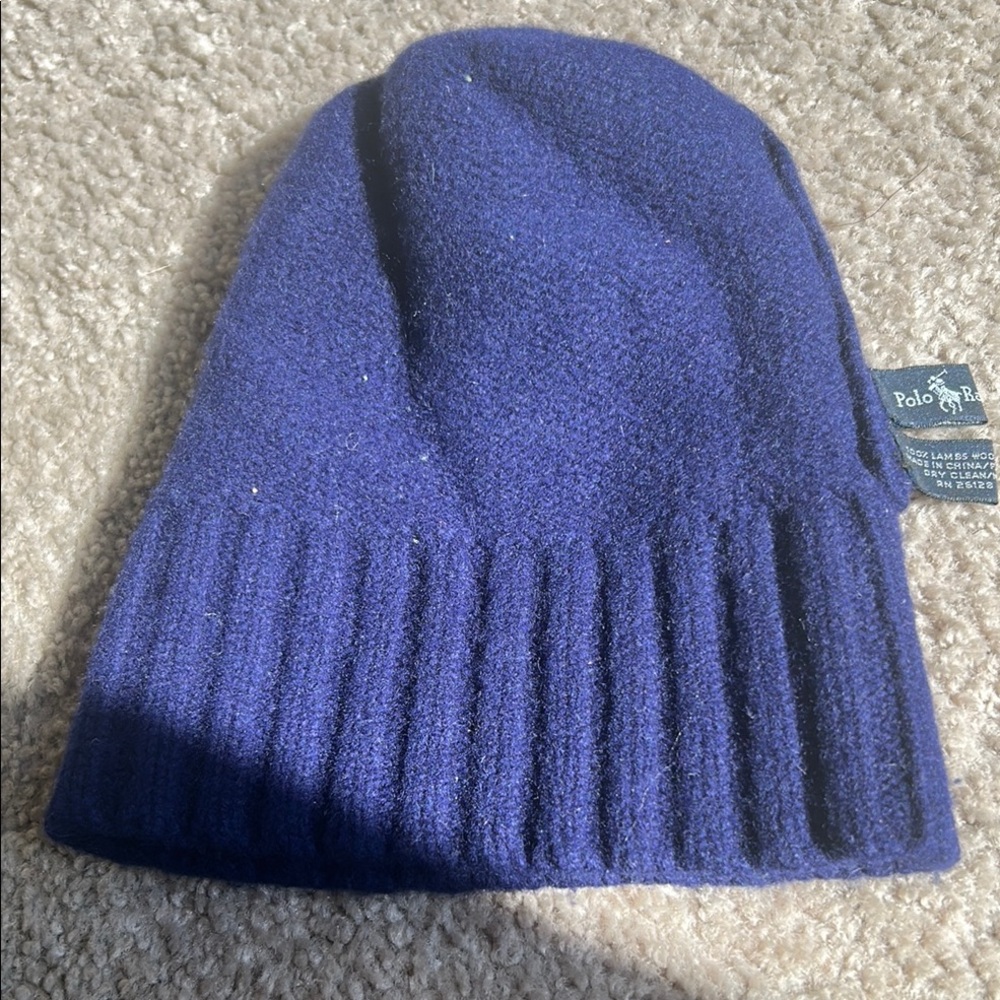 Ralph Lauren Navy Blue 100% percent Lambs Wool Beanie - Picture 4 of 6